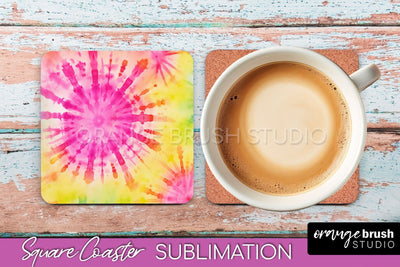 Tie Dye Square Coaster - Rainbow Coaster Sublimation Design Sublimation OrangeBrushStudio 