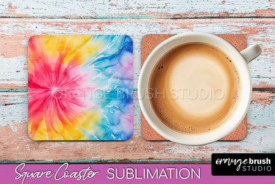 Tie Dye Square Coaster - Rainbow Coaster Sublimation Design Sublimation OrangeBrushStudio 