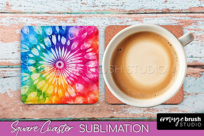 Tie Dye Square Coaster - Rainbow Coaster Sublimation Design Sublimation OrangeBrushStudio 