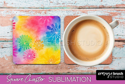 Tie Dye Square Coaster - Rainbow Coaster Sublimation Design Sublimation OrangeBrushStudio 