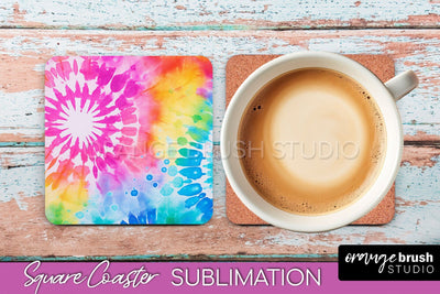 Tie Dye Square Coaster - Rainbow Coaster Sublimation Design Sublimation OrangeBrushStudio 