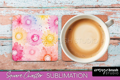 Tie Dye Square Coaster - Rainbow Coaster Sublimation Design Sublimation OrangeBrushStudio 