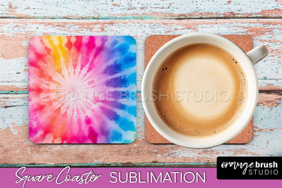 Tie Dye Square Coaster - Rainbow Coaster Sublimation Design Sublimation OrangeBrushStudio 