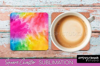 Tie Dye Square Coaster - Rainbow Coaster Sublimation Design Sublimation OrangeBrushStudio 