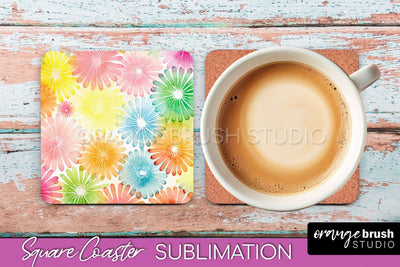 Tie Dye Square Coaster - Rainbow Coaster Sublimation Design Sublimation OrangeBrushStudio 