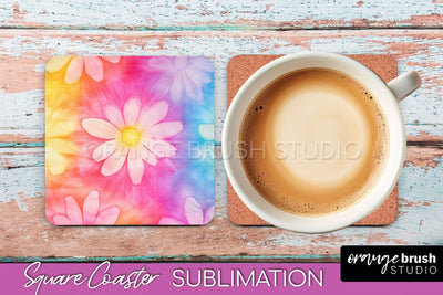 Tie Dye Square Coaster - Rainbow Coaster Sublimation Design Sublimation OrangeBrushStudio 