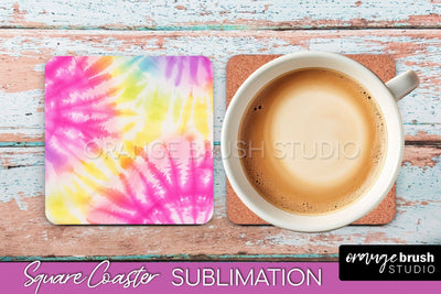 Tie Dye Square Coaster - Rainbow Coaster Sublimation Design Sublimation OrangeBrushStudio 