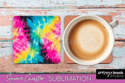 Tie Dye Square Coaster Sublimation - Neon Coaster Design Sublimation OrangeBrushStudio 
