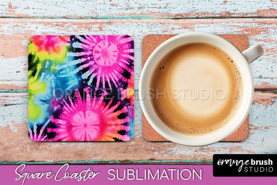 Tie Dye Square Coaster Sublimation - Neon Coaster Design Sublimation OrangeBrushStudio 