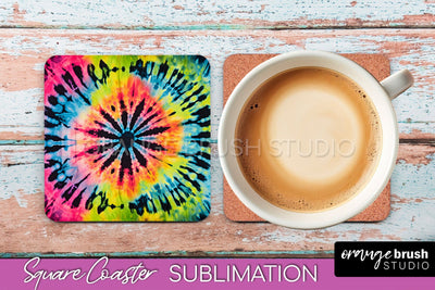 Tie Dye Square Coaster Sublimation - Neon Coaster Design Sublimation OrangeBrushStudio 