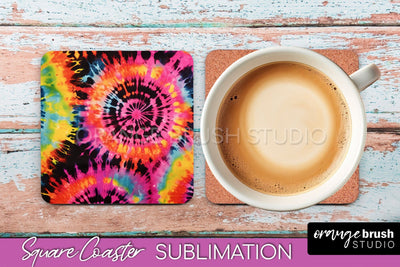 Tie Dye Square Coaster Sublimation - Neon Coaster Design Sublimation OrangeBrushStudio 