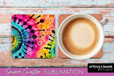 Tie Dye Square Coaster Sublimation - Neon Coaster Design Sublimation OrangeBrushStudio 