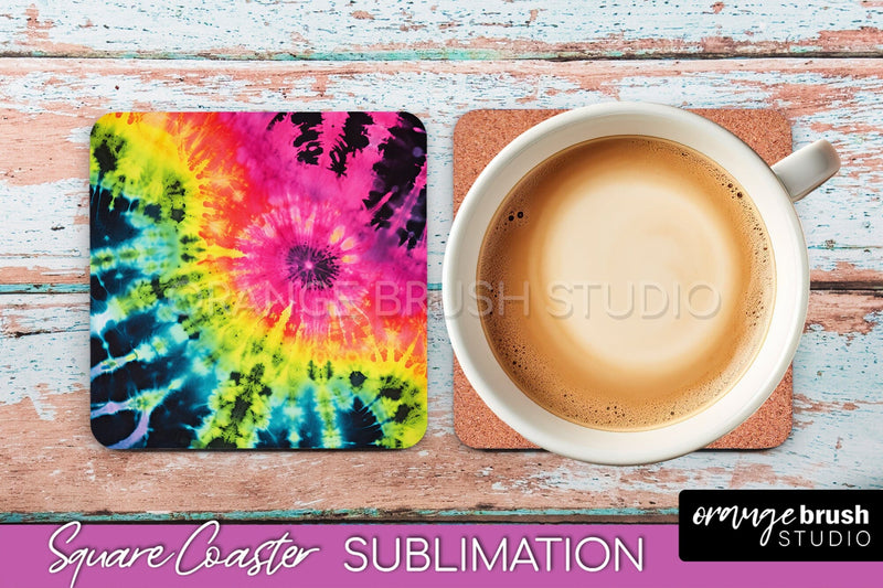 Tie Dye Square Coaster Sublimation - Neon Coaster Design Sublimation OrangeBrushStudio 