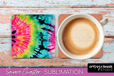 Tie Dye Square Coaster Sublimation - Neon Coaster Design Sublimation OrangeBrushStudio 