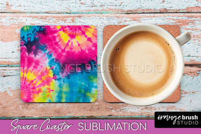 Tie Dye Square Coaster Sublimation - Neon Coaster Design Sublimation OrangeBrushStudio 