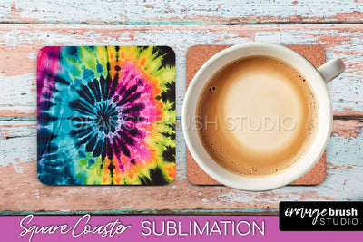 Tie Dye Square Coaster Sublimation - Neon Coaster Design Sublimation OrangeBrushStudio 