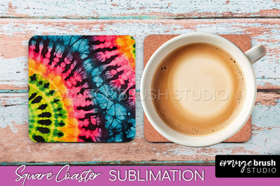 Tie Dye Square Coaster Sublimation - Neon Coaster Design Sublimation OrangeBrushStudio 