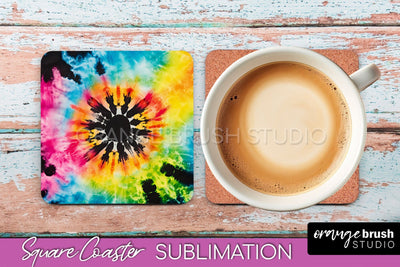 Tie Dye Square Coaster Sublimation - Neon Coaster Design Sublimation OrangeBrushStudio 