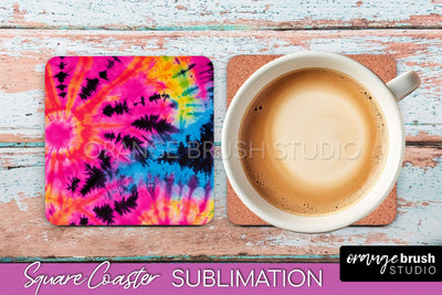 Tie Dye Square Coaster Sublimation - Neon Coaster Design Sublimation OrangeBrushStudio 