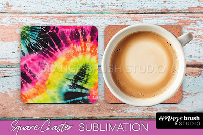 Tie Dye Square Coaster Sublimation - Neon Coaster Design Sublimation OrangeBrushStudio 