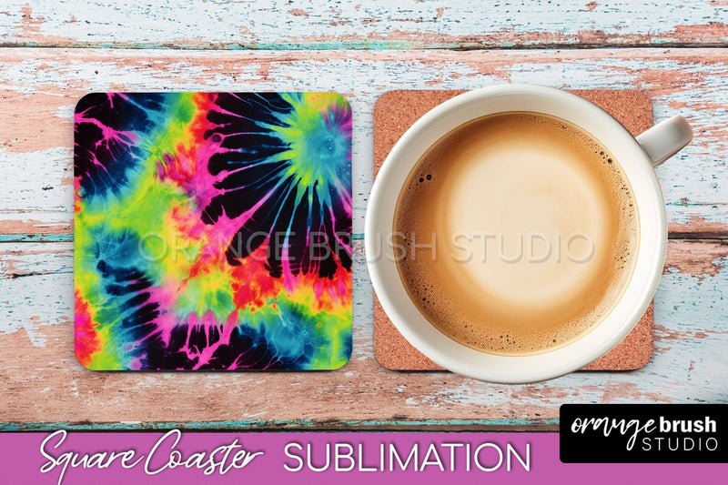 Tie Dye Square Coaster Sublimation - Neon Coaster Design Sublimation OrangeBrushStudio 