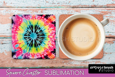 Tie Dye Square Coaster Sublimation - Neon Coaster Design Sublimation OrangeBrushStudio 