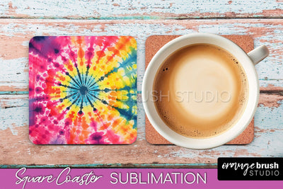 Tie Dye Square Coaster Sublimation - Neon Coaster Design Sublimation OrangeBrushStudio 