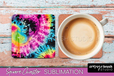Tie Dye Square Coaster Sublimation - Neon Coaster Design Sublimation OrangeBrushStudio 
