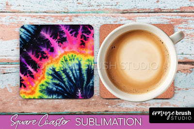 Tie Dye Square Coaster Sublimation - Neon Coaster Design Sublimation OrangeBrushStudio 