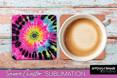 Tie Dye Square Coaster Sublimation - Neon Coaster Design Sublimation OrangeBrushStudio 