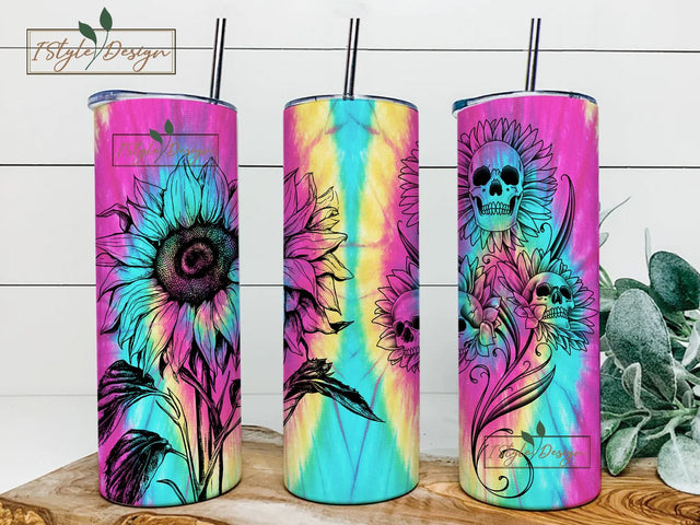 Tie Dye Sunflower 20oz Skinny Tumbler Sublimation Tumbler for StraightTapered Tumbler PNG File Digital Download Sublimation iStyleDesign 