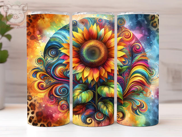 Tie Dye Sunflower 20oz Tumbler Png, Sublimation Design, Leopard Sunflower Tumbler Png, Digital Download PNG Sublimation Lara' s Designs 