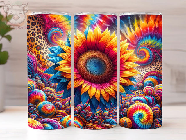 Tie Dye Sunflower 20oz Tumbler Png, Sublimation Design, Leopard Sunflower Tumbler Png, Digital Download PNG Sublimation Lara' s Designs 
