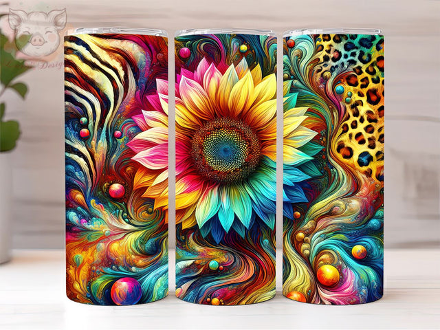 Tie Dye Sunflower 20oz Tumbler Png, Sublimation Design, Leopard Sunflower Tumbler Png, Digital Download PNG Sublimation Lara' s Designs 