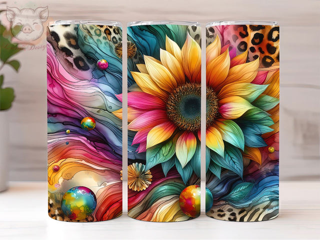 Tie Dye Sunflower 20oz Tumbler Png, Sublimation Design, Leopard Sunflower Tumbler Png, Digital Download PNG Sublimation Lara' s Designs 