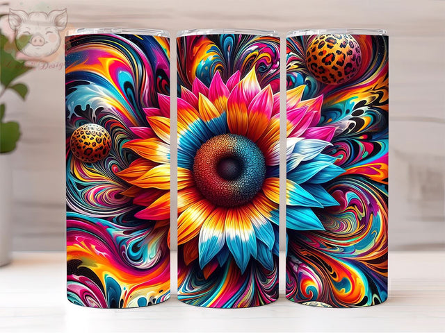 Tie Dye Sunflower 20oz Tumbler Png, Sublimation Design, Leopard Sunflower Tumbler Png, Digital Download PNG Sublimation Lara' s Designs 