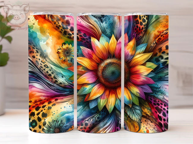 Tie Dye Sunflower 20oz Tumbler Png, Sublimation Design, Leopard Sunflower Tumbler Png, Digital Download PNG Sublimation Lara' s Designs 