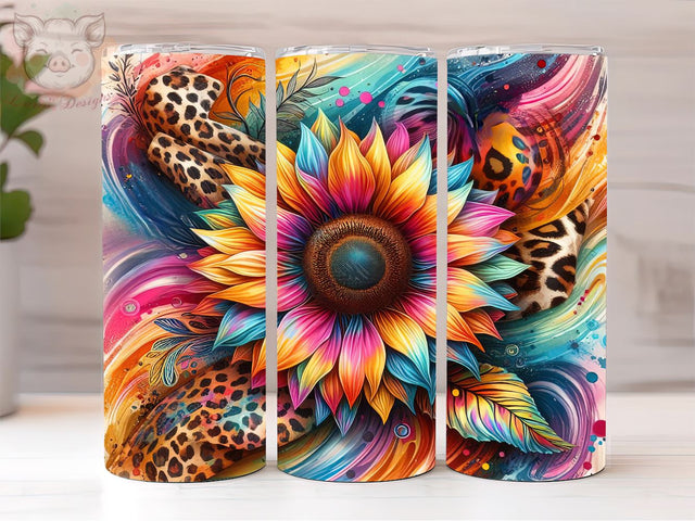 Tie Dye Sunflower 20oz Tumbler Png, Sublimation Design, Leopard Sunflower Tumbler Png, Digital Download PNG Sublimation Lara' s Designs 