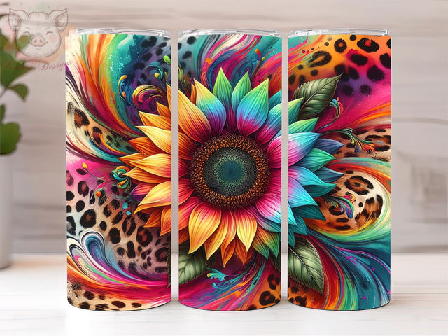 Tie Dye Sunflower 20oz Tumbler Png, Sublimation Design, Leopard Sunflower Tumbler Png, Digital Download PNG Sublimation Lara' s Designs 