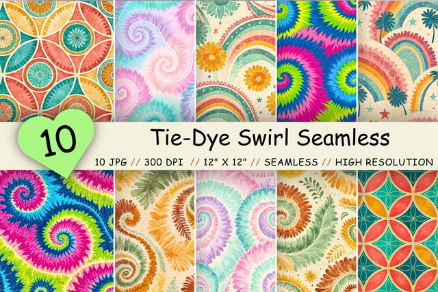 Tie-Dye Swirl Seamless Pattern - Psychedelic Rainbow & Pastel Waves Digital Pattern FloridPrintables 