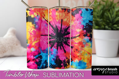 Tie Dye Tumbler Wrap - Neon Tumbler Sublimation Design Sublimation OrangeBrushStudio 