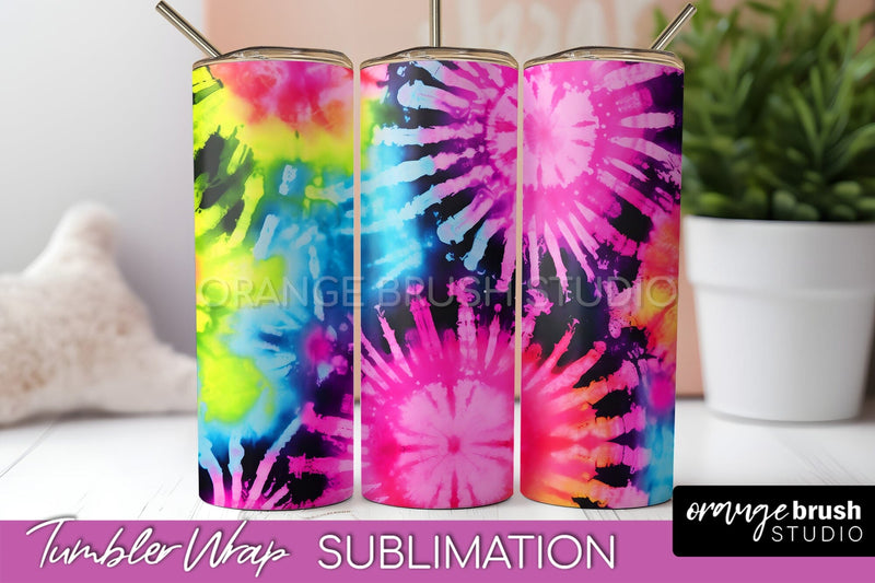Tie Dye Tumbler Wrap - Neon Tumbler Sublimation Design Sublimation OrangeBrushStudio 