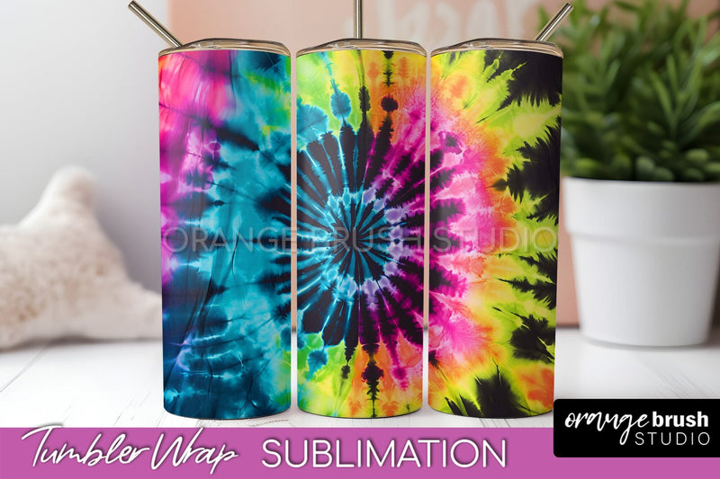 Tie Dye Tumbler Wrap - Neon Tumbler Sublimation Design Sublimation OrangeBrushStudio 