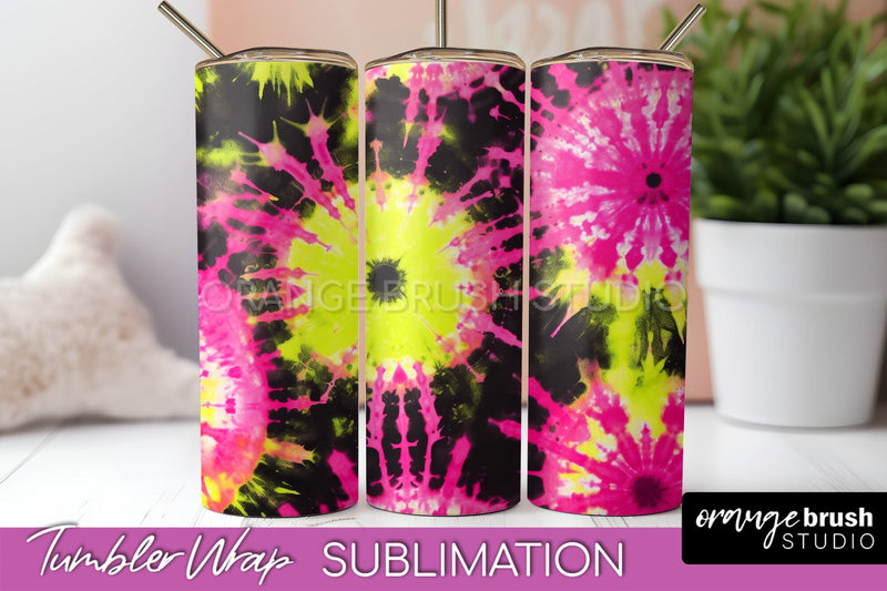 Tie Dye Tumbler Wrap - Neon Tumbler Sublimation Design Sublimation OrangeBrushStudio 