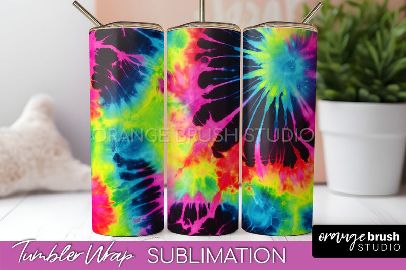 Tie Dye Tumbler Wrap - Neon Tumbler Sublimation Design Sublimation OrangeBrushStudio 