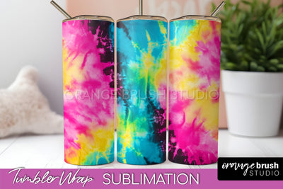 Tie Dye Tumbler Wrap - Neon Tumbler Sublimation Design Sublimation OrangeBrushStudio 