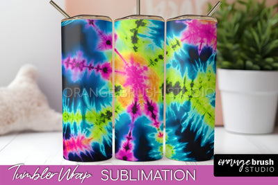 Tie Dye Tumbler Wrap - Neon Tumbler Sublimation Design Sublimation OrangeBrushStudio 