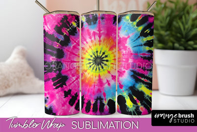 Tie Dye Tumbler Wrap - Neon Tumbler Sublimation Design Sublimation OrangeBrushStudio 