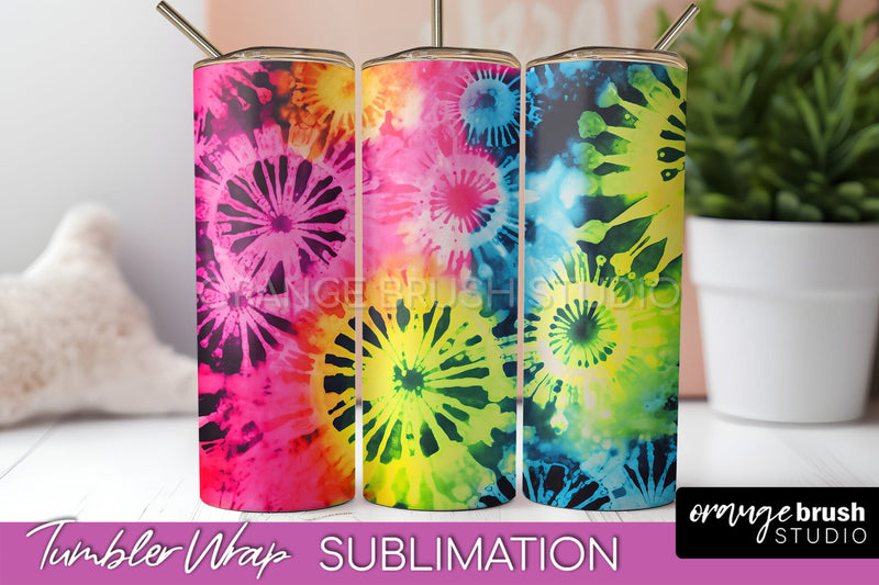 Tie Dye Tumbler Wrap - Neon Tumbler Sublimation Design Sublimation OrangeBrushStudio 
