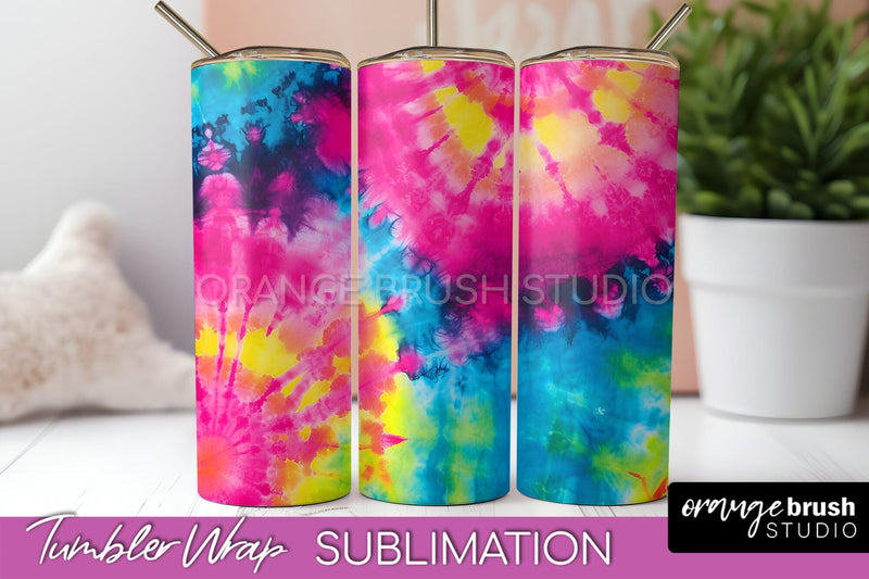 Tie Dye Tumbler Wrap - Neon Tumbler Sublimation Design Sublimation OrangeBrushStudio 